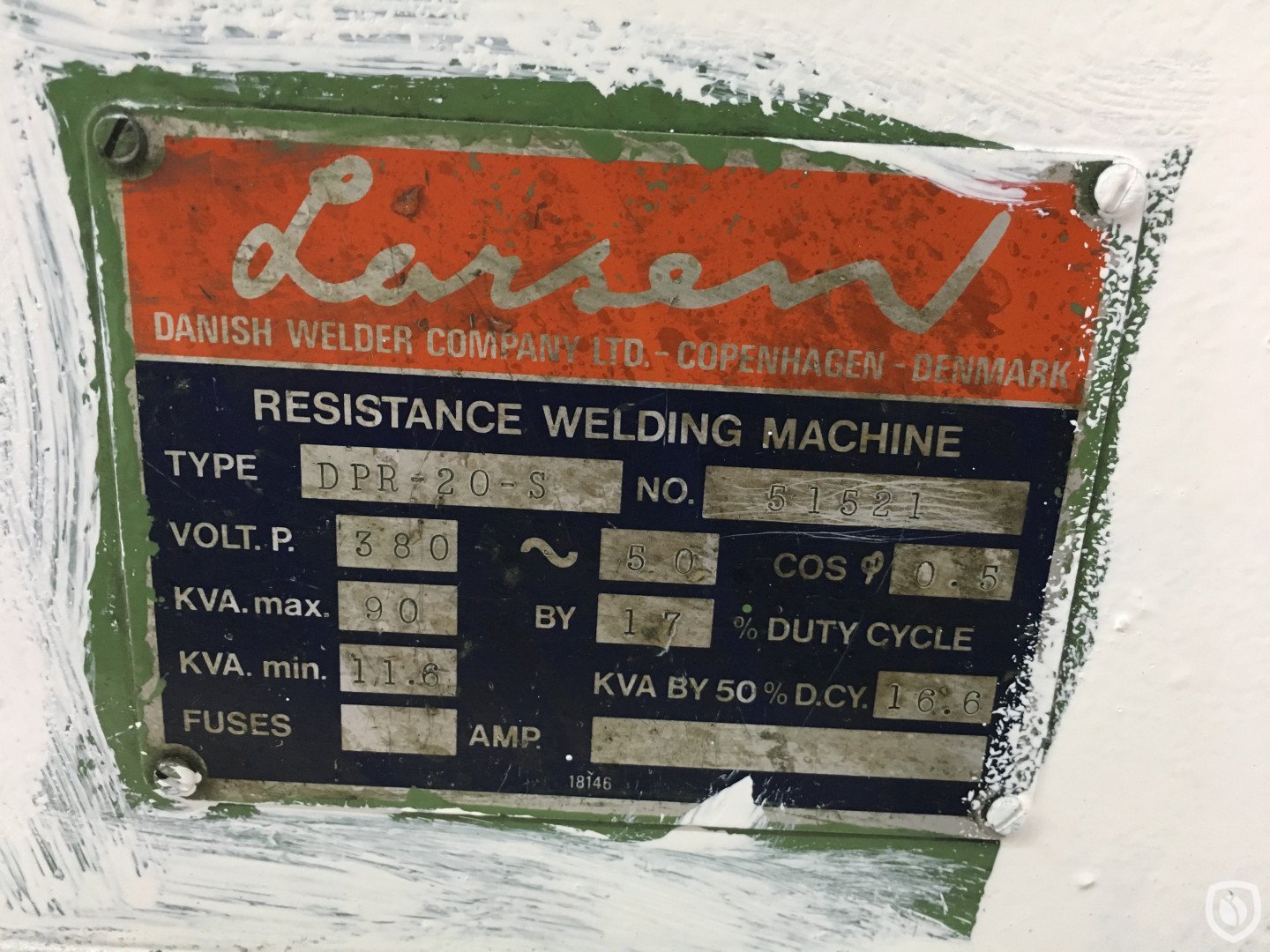 Larsen ear-welder identification plate